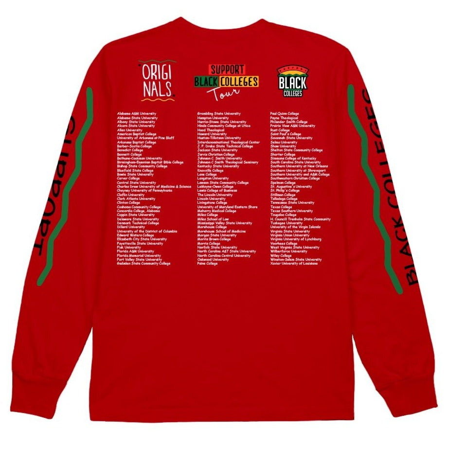 "SUPPORT BLACK COLLEGE" LONGSLEEVE IN RED