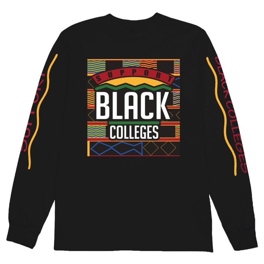 "SUPPORT BLACK COLLEGE" LONGSLEEVE IN BLACK